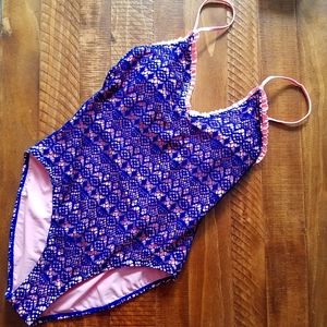 True Craft Dreamweaver Navy and Pink Crochet Lace Swimsuit NWOT
